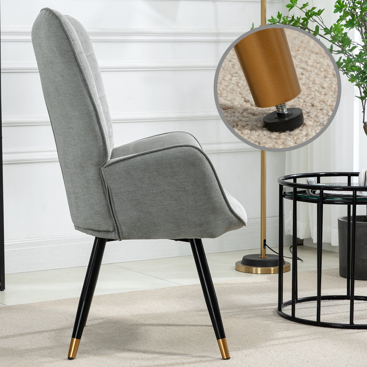 Fauteuil scandinave avec accoudoirs en tissu gris à surpiqûres - FUNKEL