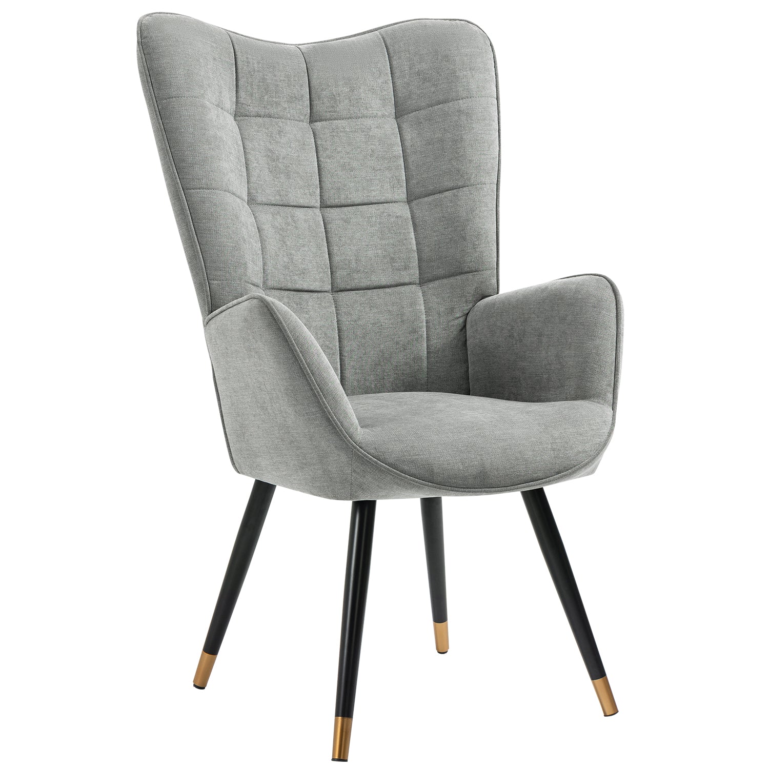 Fauteuil scandinave avec accoudoirs en tissu gris à surpiqûres - FUNKEL