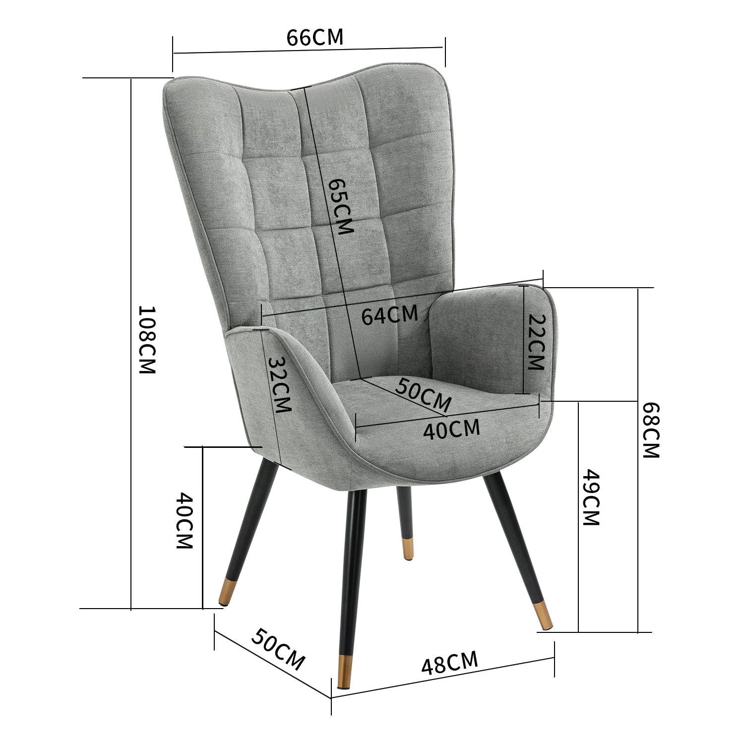 Fauteuil scandinave avec accoudoirs en tissu gris à surpiqûres - FUNKEL