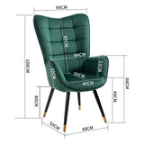 Sillón escandinavo con reposabrazos en terciopelo verde con costuras - FUNKEL