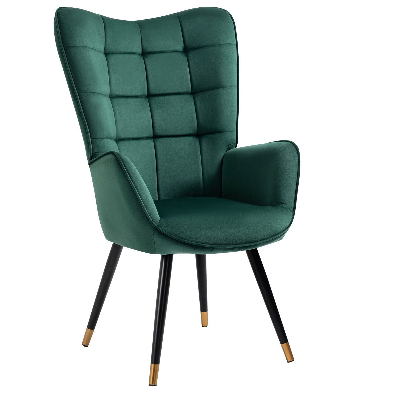 Sillón escandinavo con reposabrazos en terciopelo verde con costuras - FUNKEL