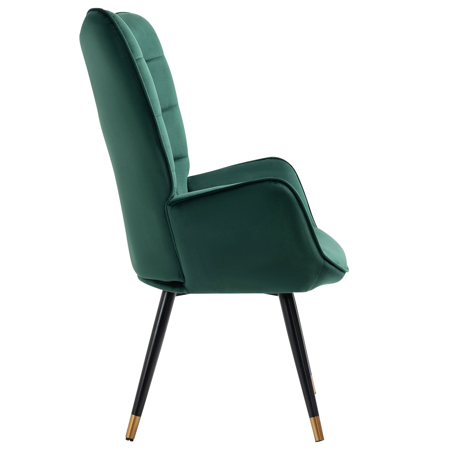 Sillón escandinavo con reposabrazos en terciopelo verde con costuras - FUNKEL