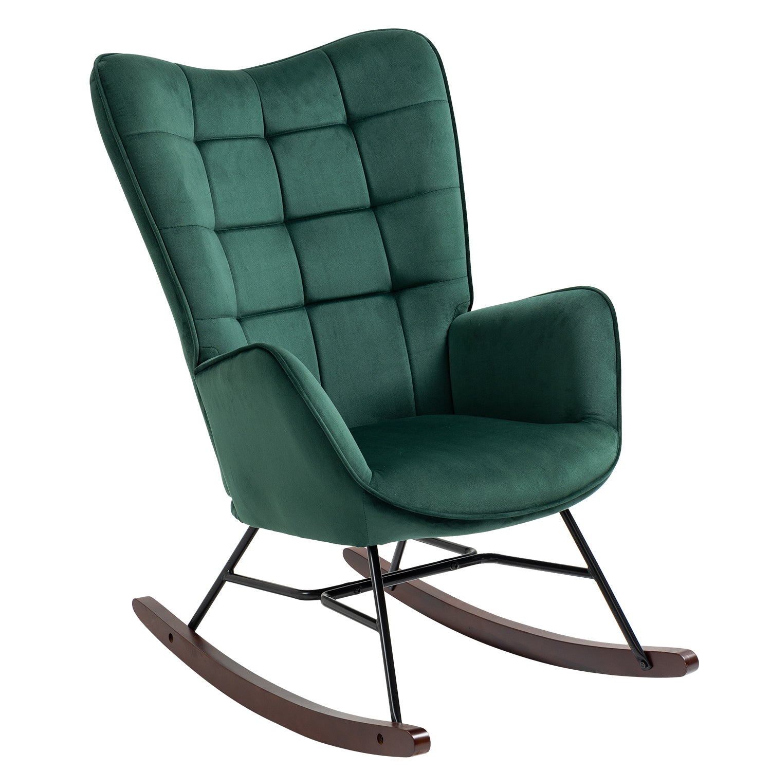 Comfortable retro nursing rocking chair upholstered in dark green velv Meubles Cosy