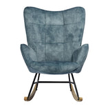Fauteuil à bascule capitonné rocking chair en velours bleu - KELAN BLUE