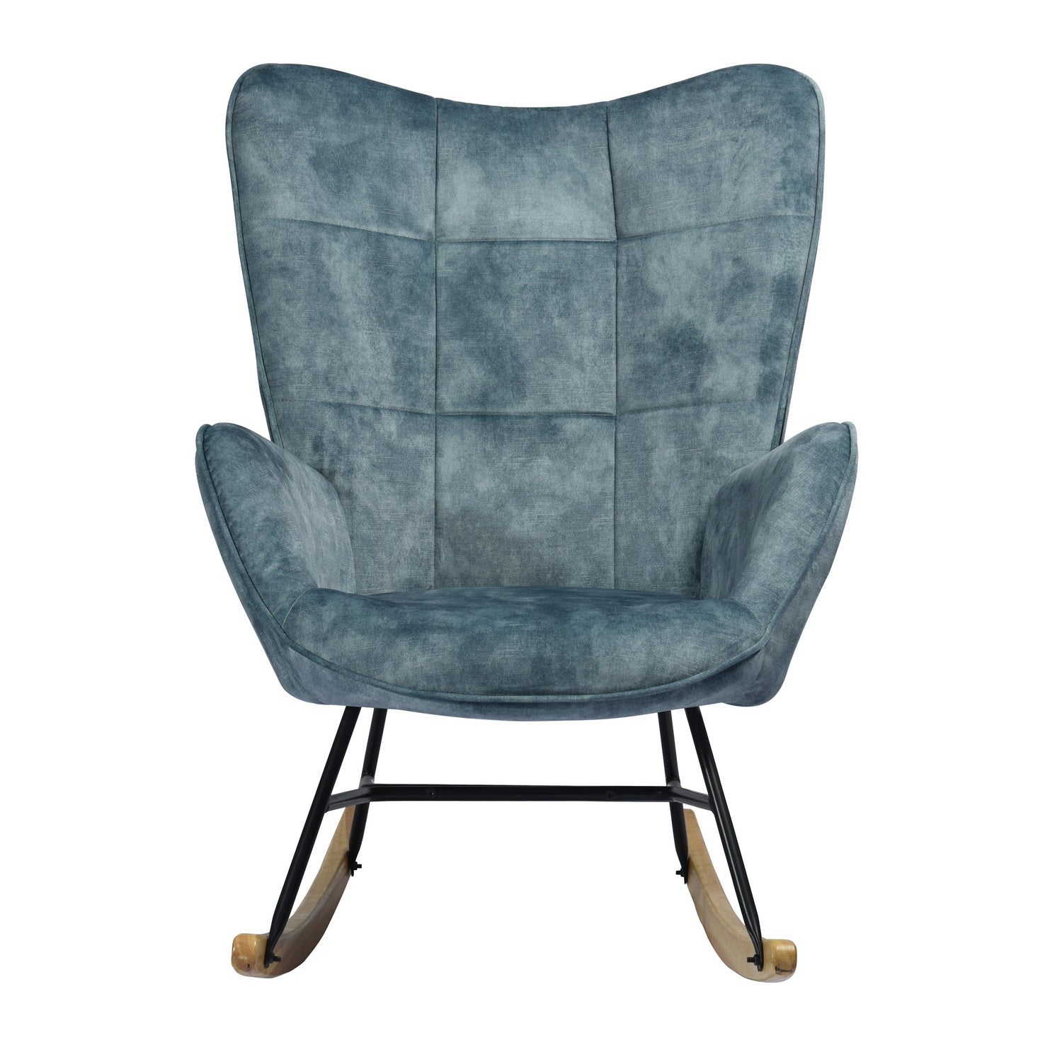 Fauteuil à bascule capitonné rocking chair en velours bleu - KELAN BLUE