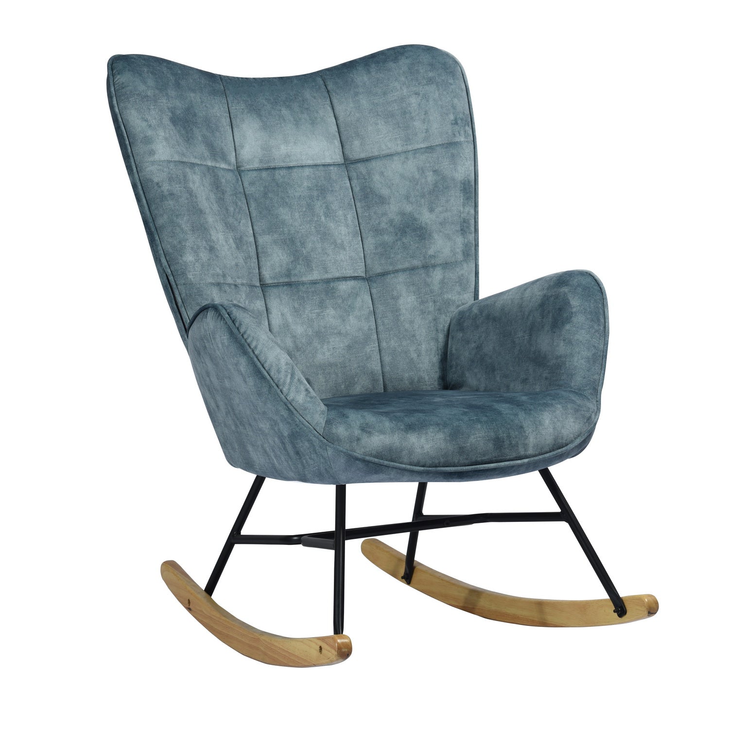 Fauteuil à bascule capitonné rocking chair en velours bleu - KELAN BLUE