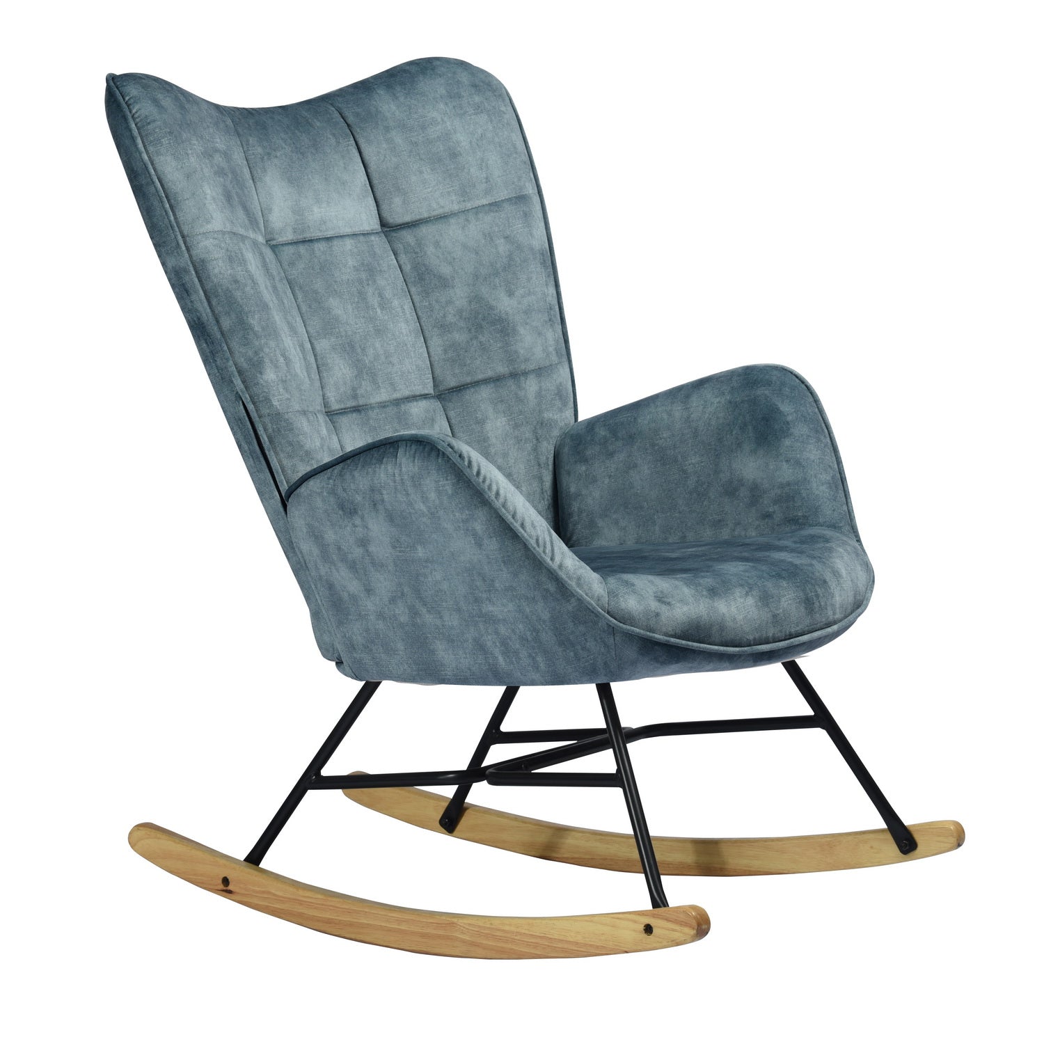 Fauteuil à bascule capitonné rocking chair en velours bleu - KELAN BLUE
