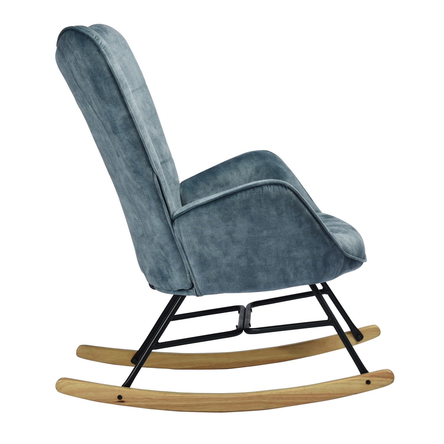 Fauteuil à bascule capitonné rocking chair en velours bleu - KELAN BLUE